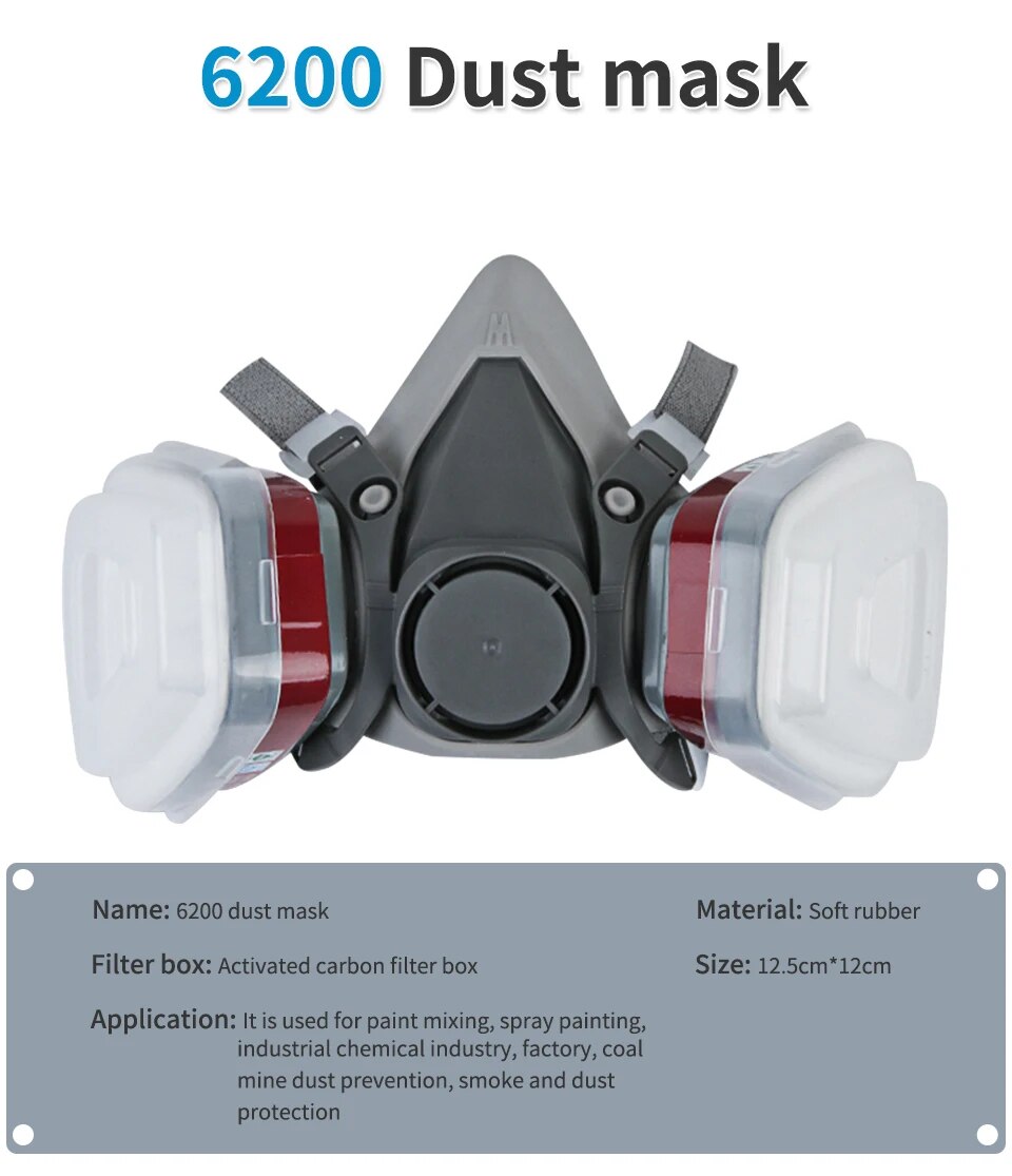 Original 6200 Reusable Half Face Respirator Gas Mask with Fog-proof Glasses for Safe Painting, Spray, and Polishing Work - Image 3