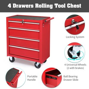 Single Bottom Cabinet with 4 Drawers - Durable Steel Maintenance Tool Cart