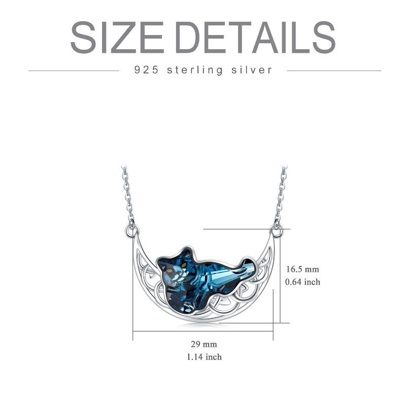 Celtic Moon Necklace with Blue Crystal and Cat Design in S925 Sterling Silver - Image 2