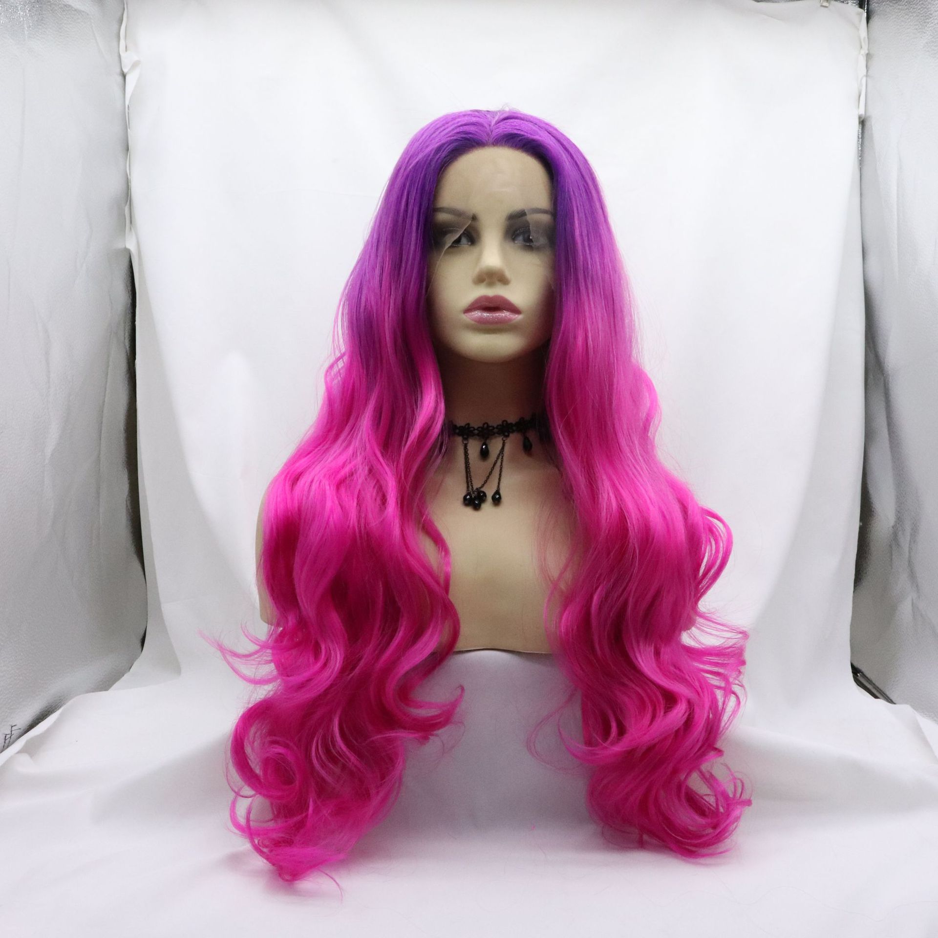 Gradient Color Long Curly Head Cover with Front Lace Half Hand Hook - Image 2