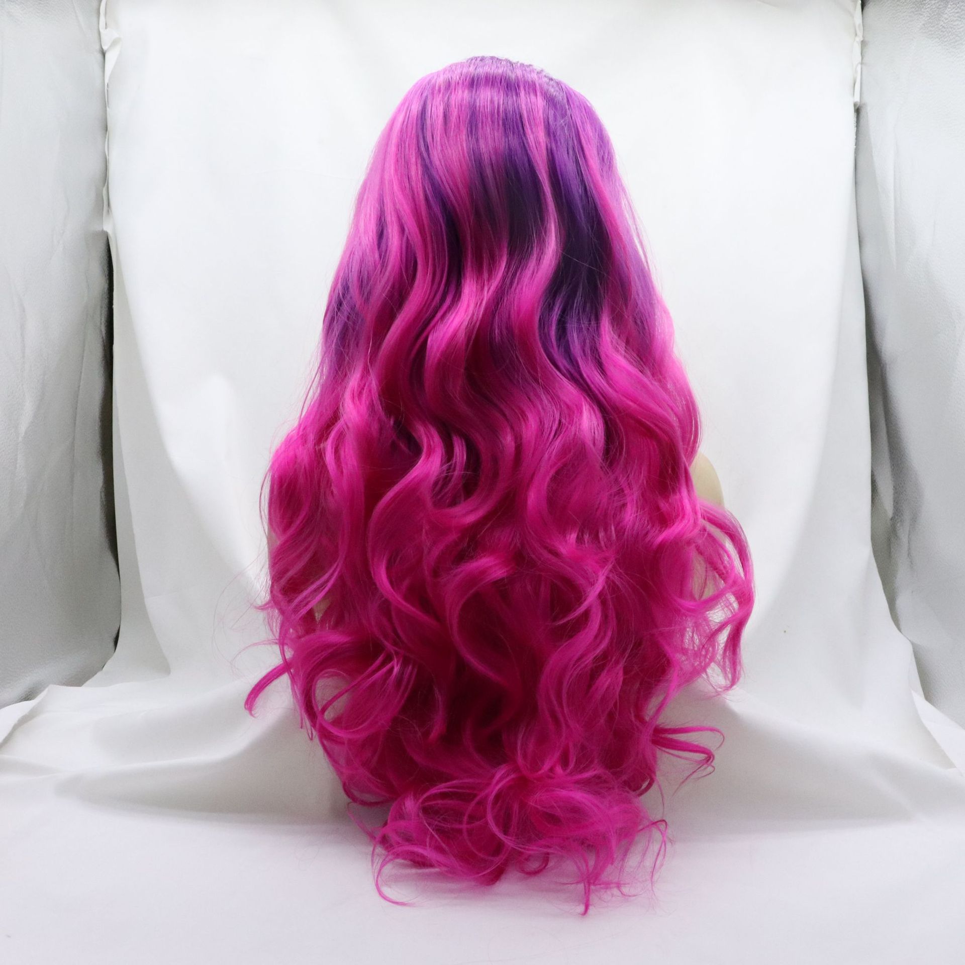 Gradient Color Long Curly Head Cover with Front Lace Half Hand Hook - Image 3