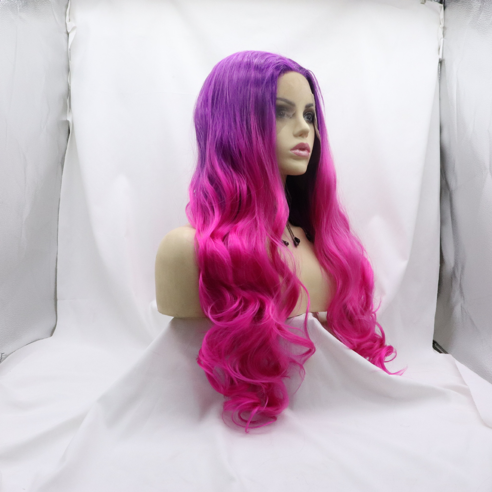 Gradient Color Long Curly Head Cover with Front Lace Half Hand Hook - Image 4