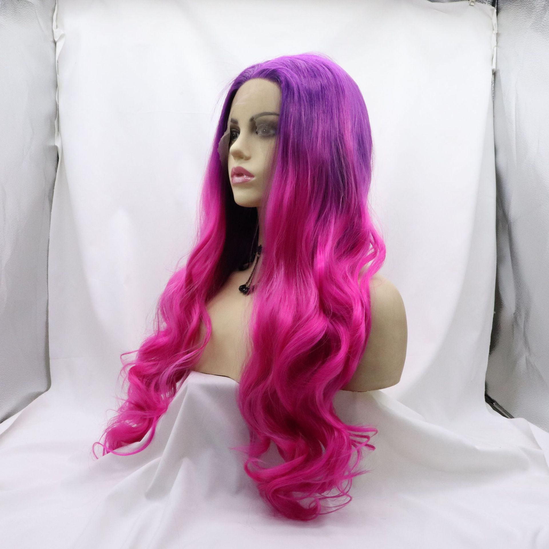 Gradient Color Long Curly Head Cover with Front Lace Half Hand Hook - Image 5