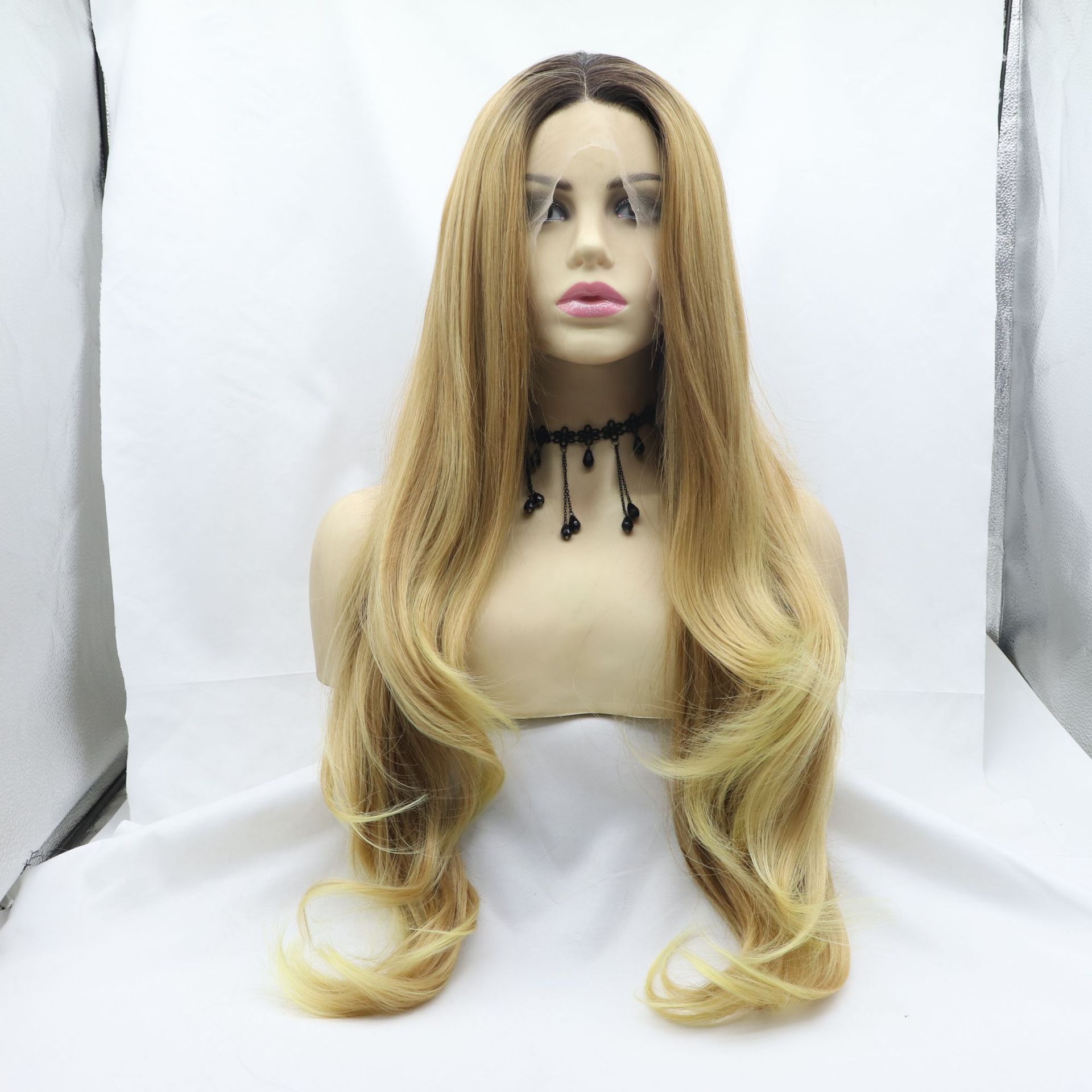 Gradient Color Long Curly Head Cover with Front Lace Half Hand Hook - Image 9