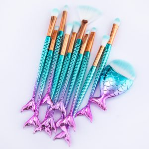 11pcs Mermaid Makeup Brushes Kit for Foundation, Eyebrow, Eyeliner - Maquiagem Maquillaje Essentials