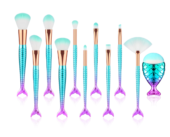 11pcs Mermaid Makeup Brushes Kit for Foundation, Eyebrow, Eyeliner - Maquiagem Maquillaje Essentials - Image 3