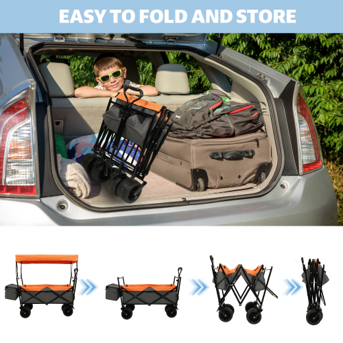 480Lbs Collapsible Wagon with Canopy - Lightweight Foldable Stroller for All-Terrain Use, Ideal for Camping, Shopping, Sports, and Garden Activities, Purple with Mosquito Net - Image 30