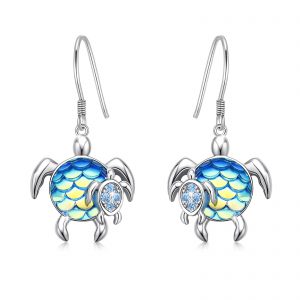 Sterling Silver Turtle Earrings - Mom and Baby Dangle Tortoise Design for Mother and Daughter