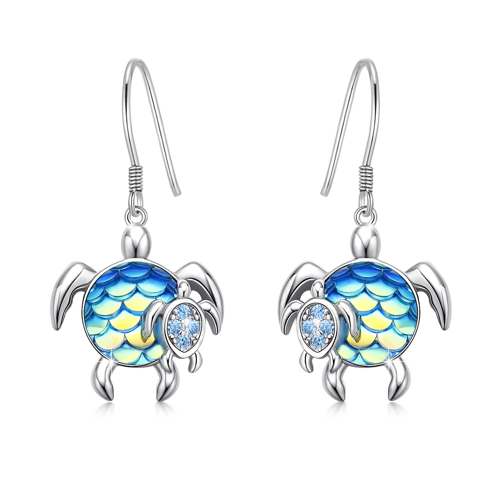 Sterling Silver Turtle Earrings - Mom and Baby Dangle Tortoise Design for Mother and Daughter
