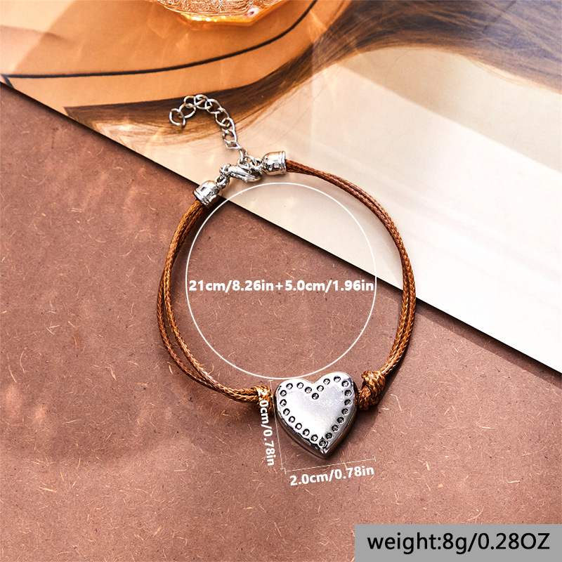 Bohemian Heart-shaped Multi-part Bracelet - Retro Minimalist Leather Rope Design - Image 3