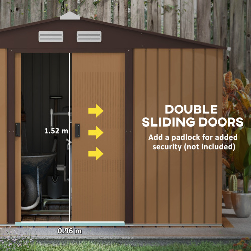 Outsunny 9 X 6ft Metal Garden Shed - Durable Outdoor Storage Tool House with Ventilation Slots, Foundation Kit, and Lockable Double Doors in Light Brown - Image 2