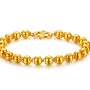 Men's 24k Gold Imitation Round Bead Bracelet - Elegant and Stylish Accessory
