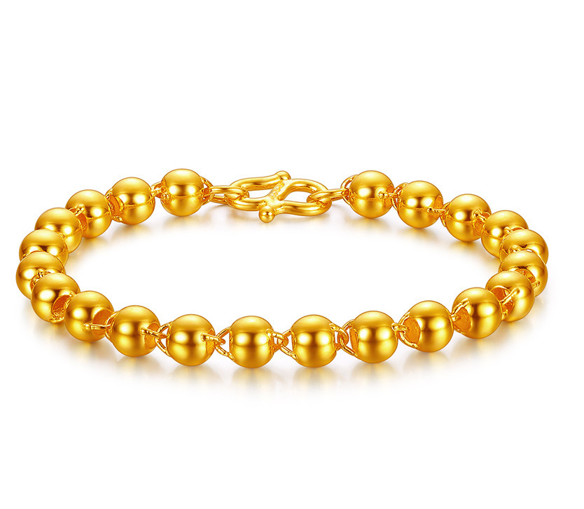Men's 24k Gold Imitation Round Bead Bracelet - Elegant and Stylish Accessory
