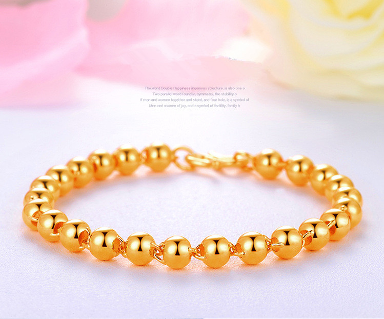Men's 24k Gold Imitation Round Bead Bracelet - Elegant and Stylish Accessory - Image 2
