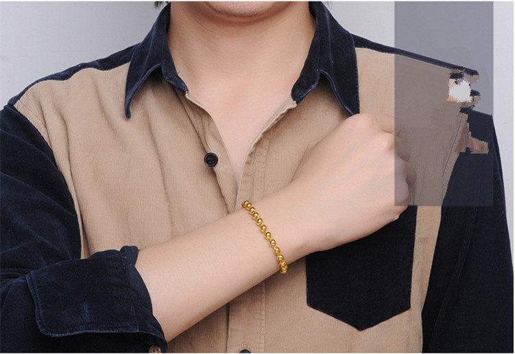 Men's 24k Gold Imitation Round Bead Bracelet - Elegant and Stylish Accessory - Image 5