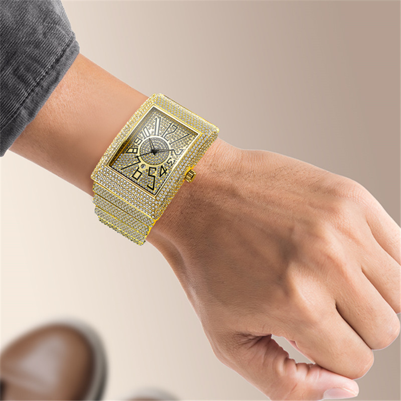 Diamond-Embedded Men's Super Starry Square Watch - A Stellar Timepiece
