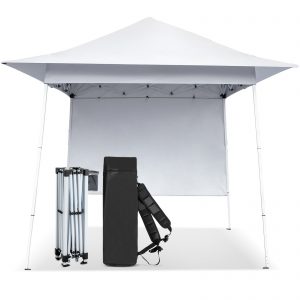8X8ft White Diagonal Strap Folding Shed with Cloth Canopy - 210D Oxford Fabric, White Spray Coated Iron Pipe, Backpack Style Storage Bag, Portable Solution