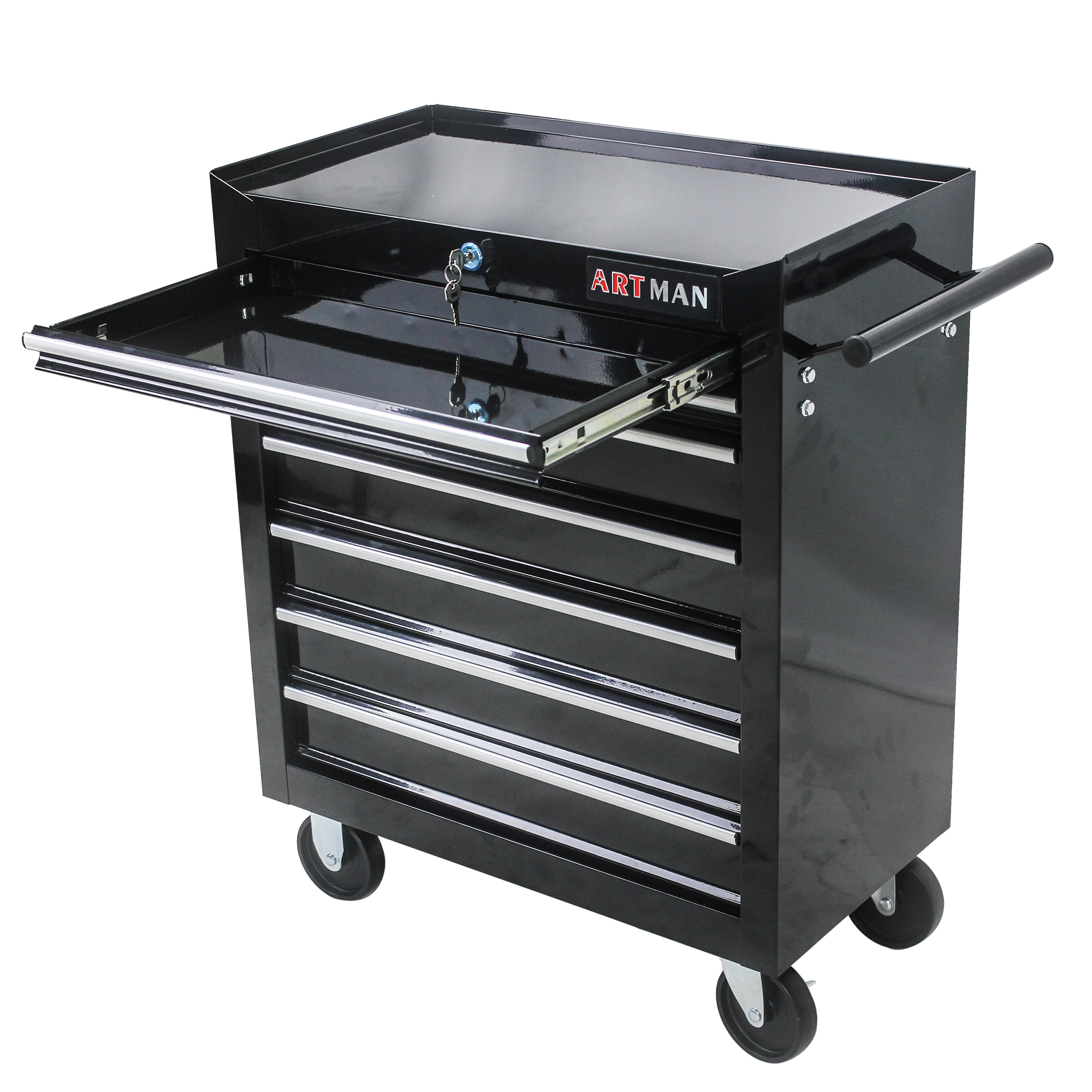 7-Drawer Black Multi-Tool Cart on Wheels - Versatile & Mobile Tool Storage