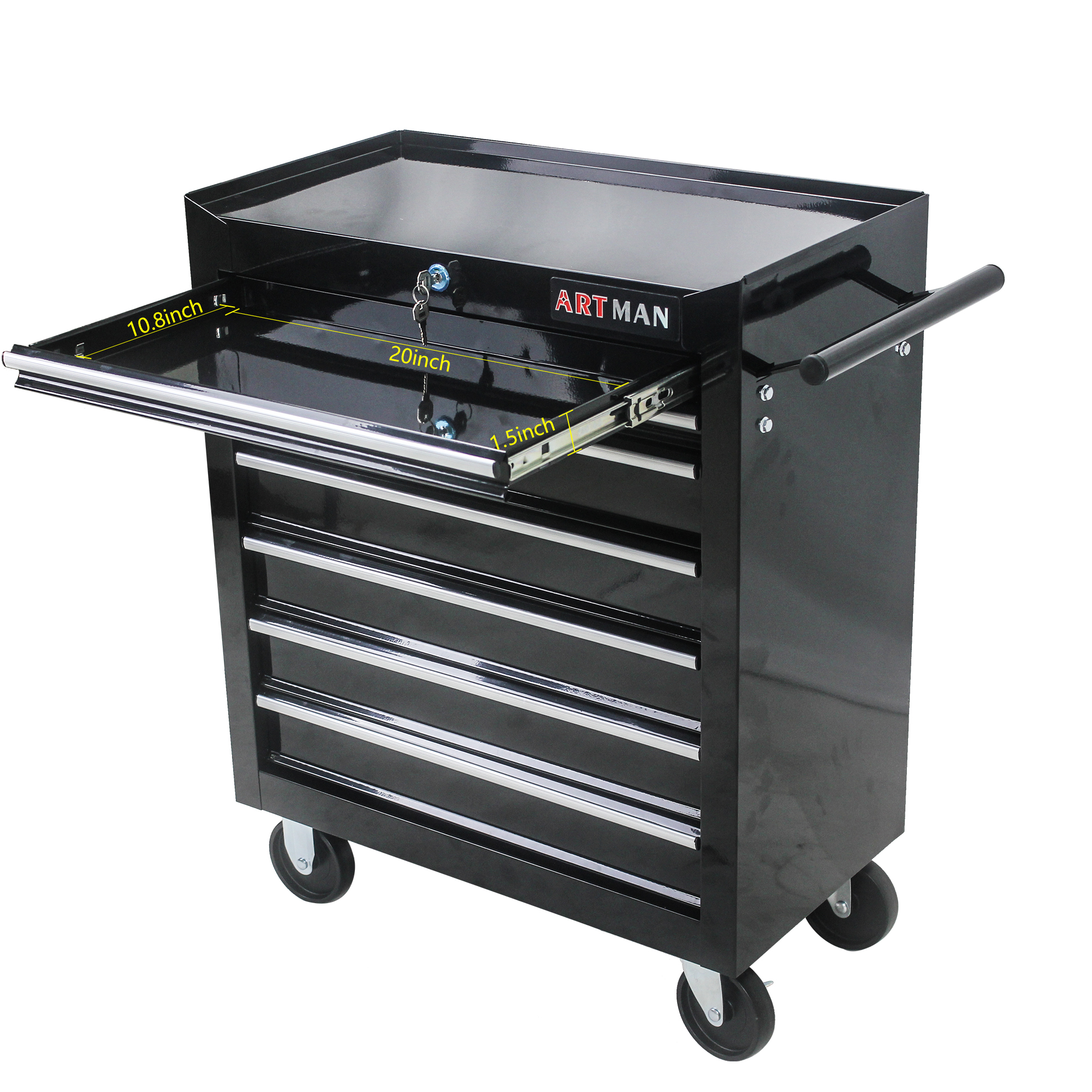 7-Drawer Black Multi-Tool Cart on Wheels - Versatile & Mobile Tool Storage - Image 8