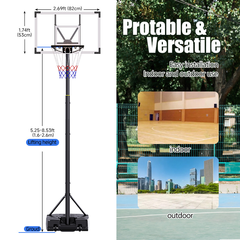 TotheCORE Adjustable Portable Basketball Stand 5.25-8.53 Ft Hoop & Goal with PC Backplate, Large Base, and Wheels - Image 3
