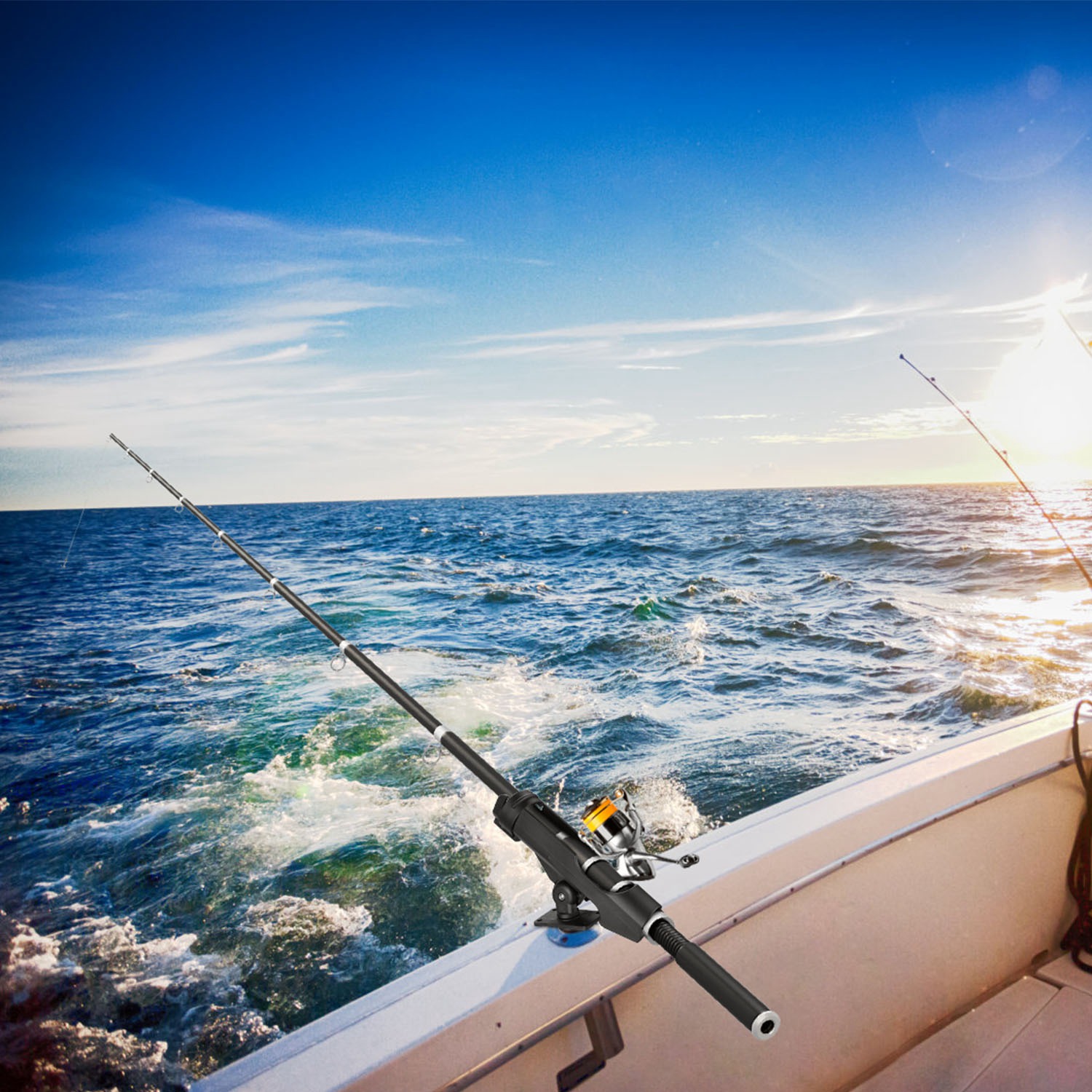 1Pc Adjustable 360° Rotatable Boat Fishing Pole Rod Holder - Folding Kayak Side Rail Mount with Large Clamp (Rod Not Included) - Image 3