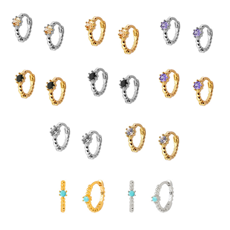 Elegant Silver Needle Round Earrings with Simple Rhinestone Accents - Image 9