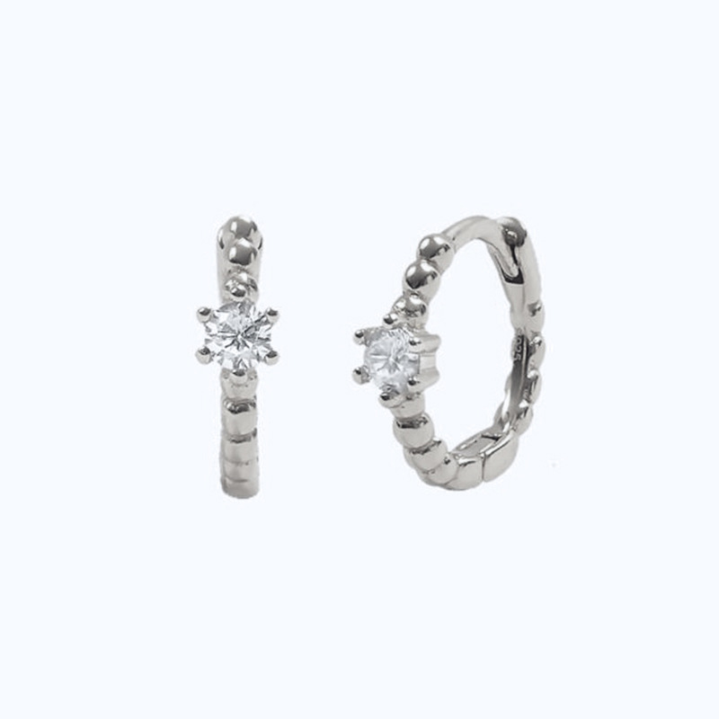 Elegant Silver Needle Round Earrings with Simple Rhinestone Accents - Image 14