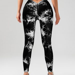 2 Pack Tie-Dye High Waist V-Back Yoga Leggings - Peach Hip-Enhancing Fitness Tights for Sport Style Athleisure