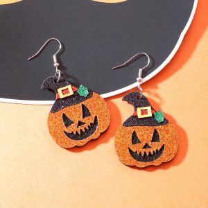 Women's Halloween Pumpkin Hat and Multi-Layer Handmade Frosted Earrings