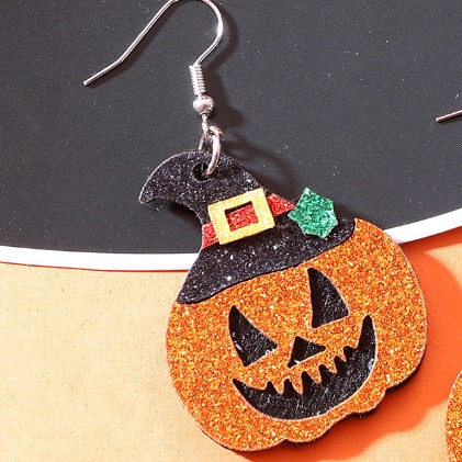 Women's Halloween Pumpkin Hat and Multi-Layer Handmade Frosted Earrings - Image 9