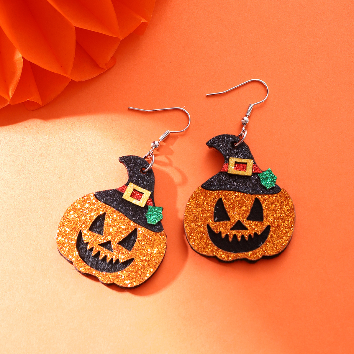 Women's Halloween Pumpkin Hat and Multi-Layer Handmade Frosted Earrings - Image 12