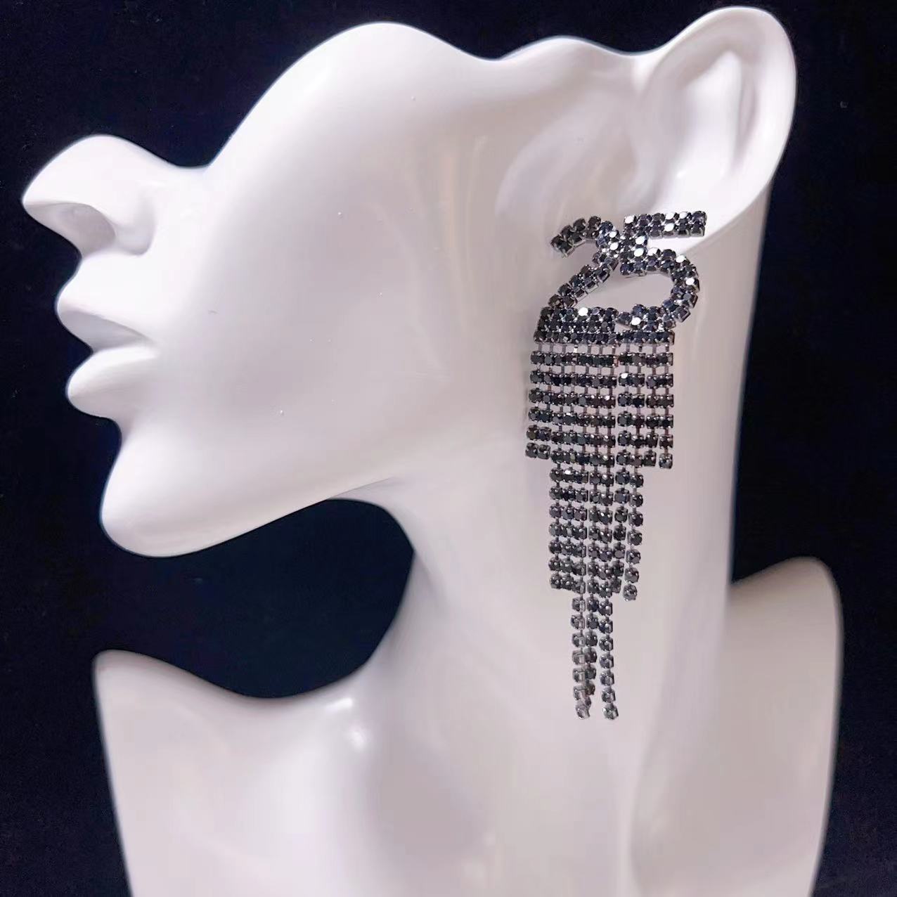 2025 Fashionable Digital Rhinestone Letter Earrings for Women - Ideal New Year Pendant Gift, Copper Inlaid for Festivals and Parties - Image 2