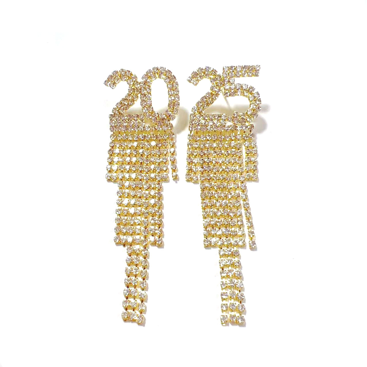 2025 Fashionable Digital Rhinestone Letter Earrings for Women - Ideal New Year Pendant Gift, Copper Inlaid for Festivals and Parties - Image 4