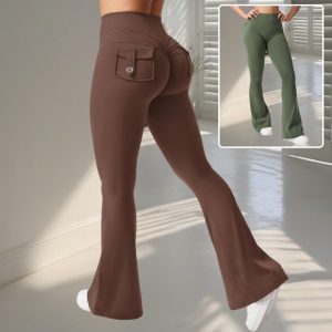 Yoga Fitness Flared Pants with Pockets - Slim High Waist Sports Trousers for Booty Lifting and Workout Style