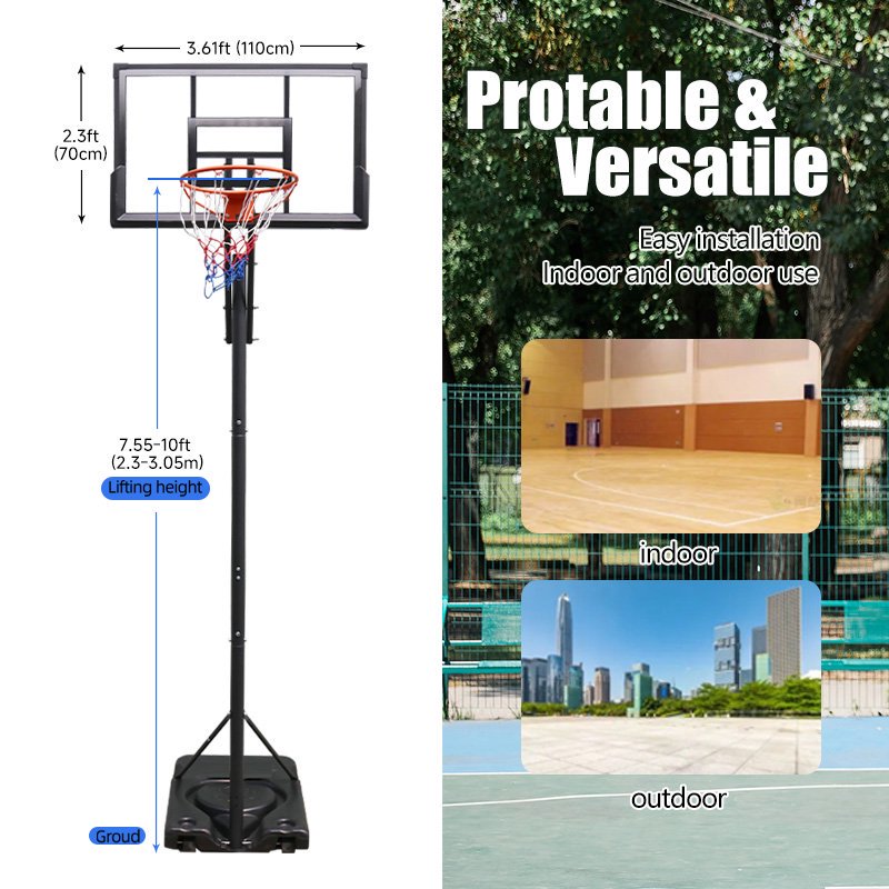TotheCORE Adjustable Portable Basketball Hoop 7.55-10.00 Ft with PC Backplate, Large Base & Wheels - Perfect for Any Game! - Image 4