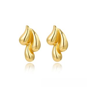 Stylish Vintage Gold Glossy Metal Double Water Drop Earrings for Women - Minimalist Fashion Jewelry Gifts