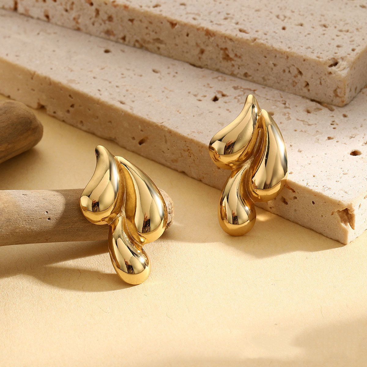 Stylish Vintage Gold Glossy Metal Double Water Drop Earrings for Women - Minimalist Fashion Jewelry Gifts - Image 9