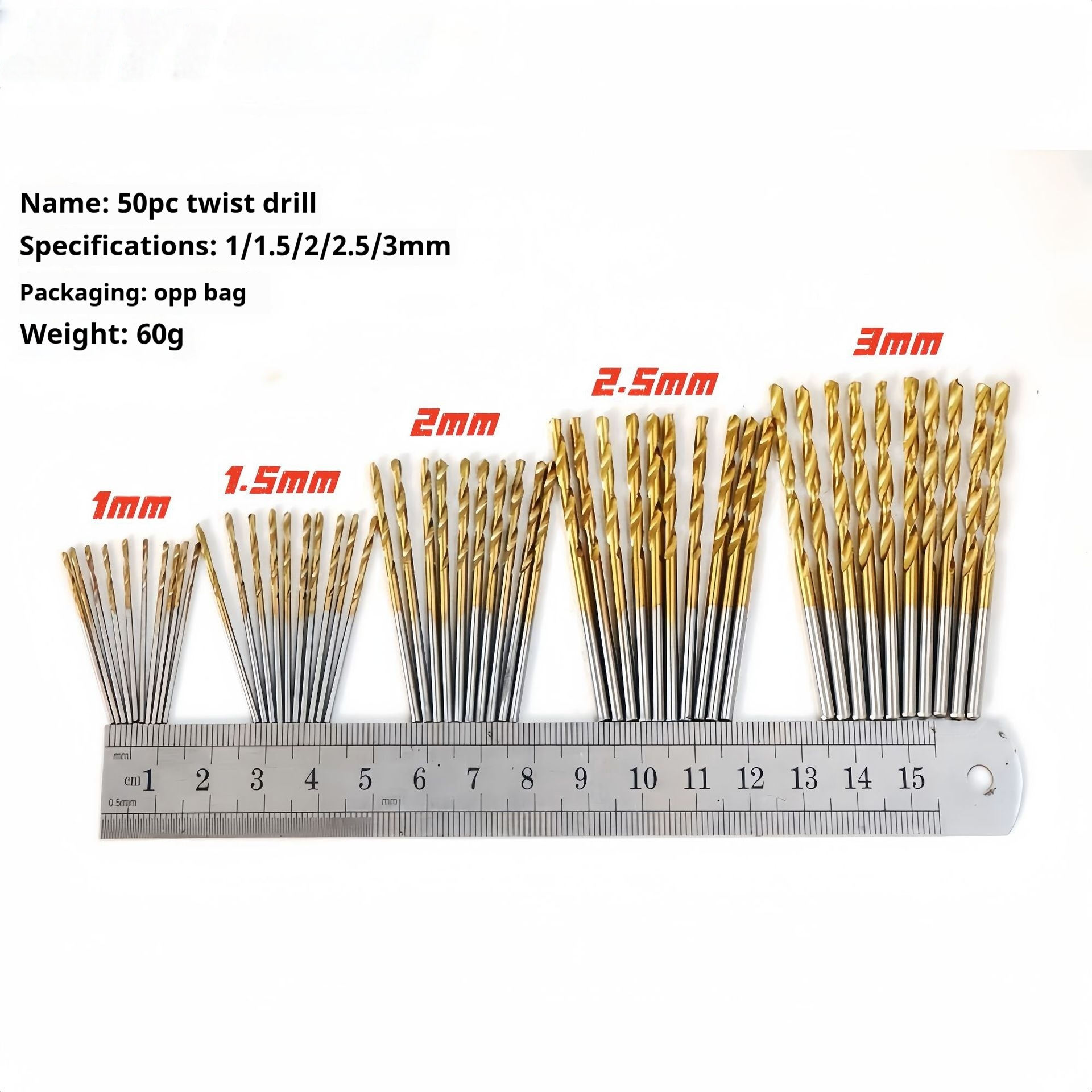50PC Twist Drill Bit Sets 1-3mm H2 High Speed Steel with Titanium Coating - Ideal Woodworking Opening Tool Kit - Image 2