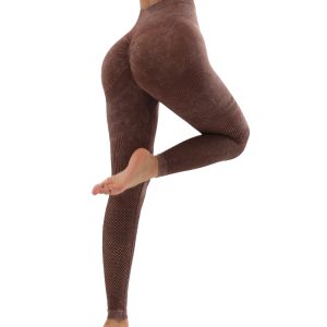 Women's Seamless Yoga Tummy Control Leggings with Butt Ruching - Hollow Wide Band Sports Tights for Lifting and Shaping