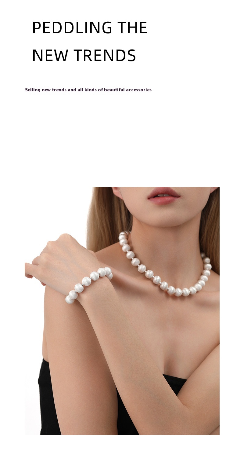 Unique Niche Drawing Beads Fried Street Round Beads Clavicle Bracelet & Necklace Set - Stylish Personality Jewelry - Image 3