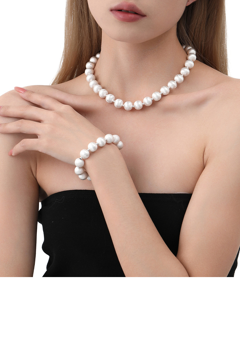 Unique Niche Drawing Beads Fried Street Round Beads Clavicle Bracelet & Necklace Set - Stylish Personality Jewelry - Image 4