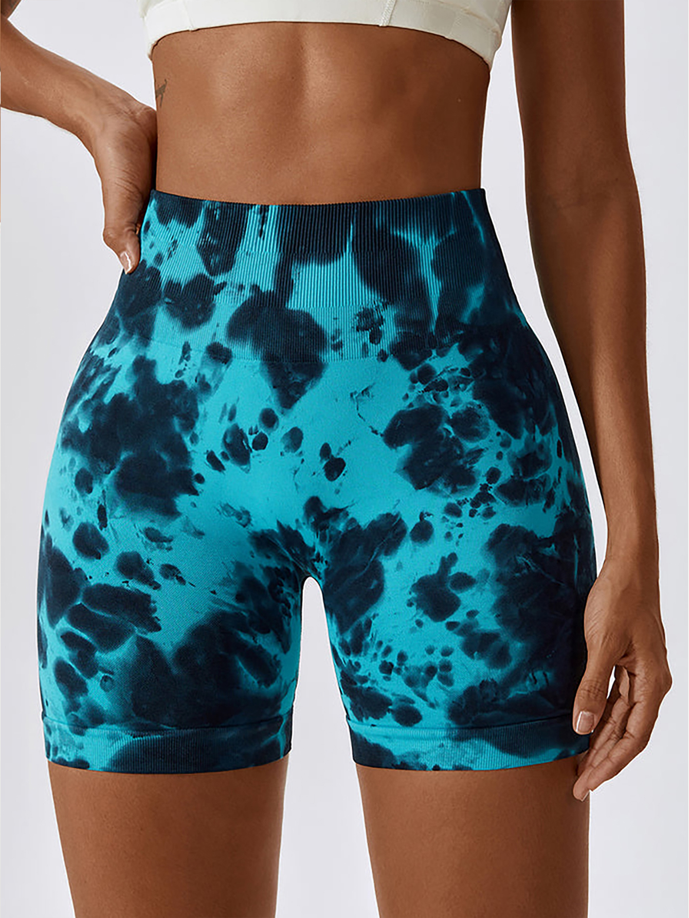 3 Pack High-Waisted Tie-Dye Butt-Lifting Women's Yoga Shorts - Seamless Tummy Control Workout Leggings for Enhanced Curves - Image 12