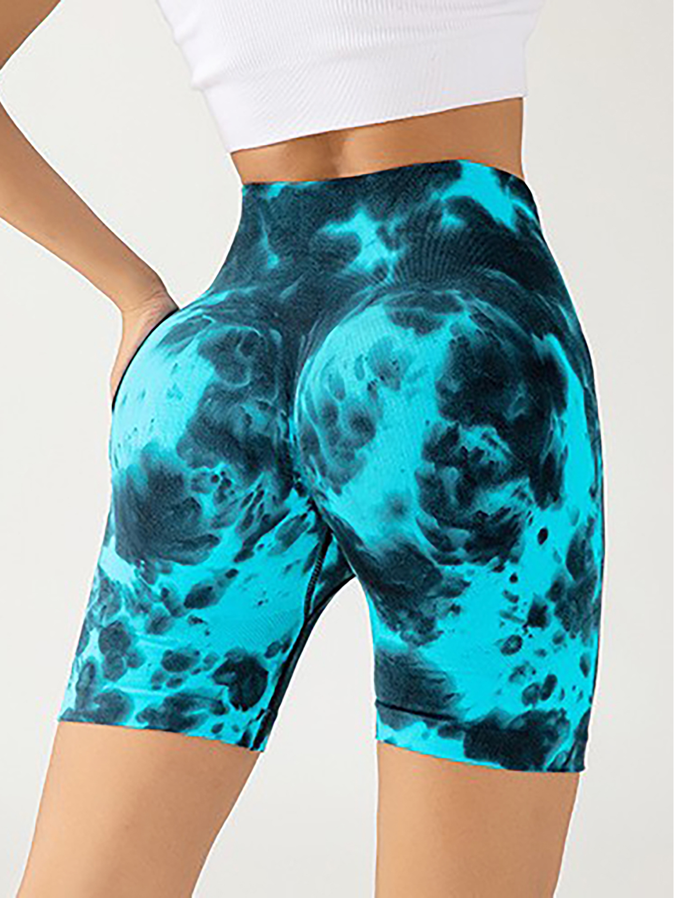 3 Pack High-Waisted Tie-Dye Butt-Lifting Women's Yoga Shorts - Seamless Tummy Control Workout Leggings for Enhanced Curves - Image 14