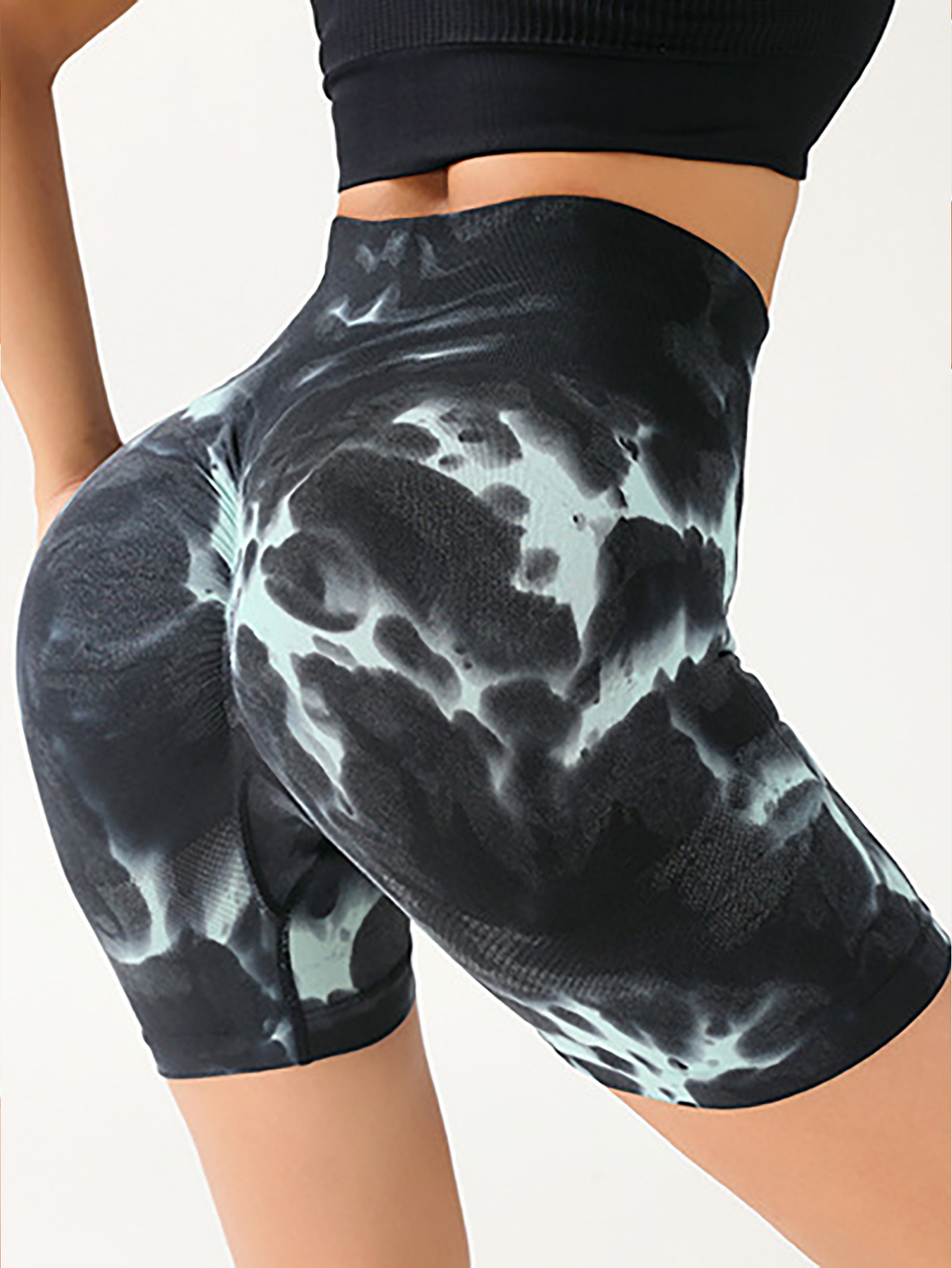 3 Pack High-Waisted Tie-Dye Butt-Lifting Women's Yoga Shorts - Seamless Tummy Control Workout Leggings for Enhanced Curves - Image 17
