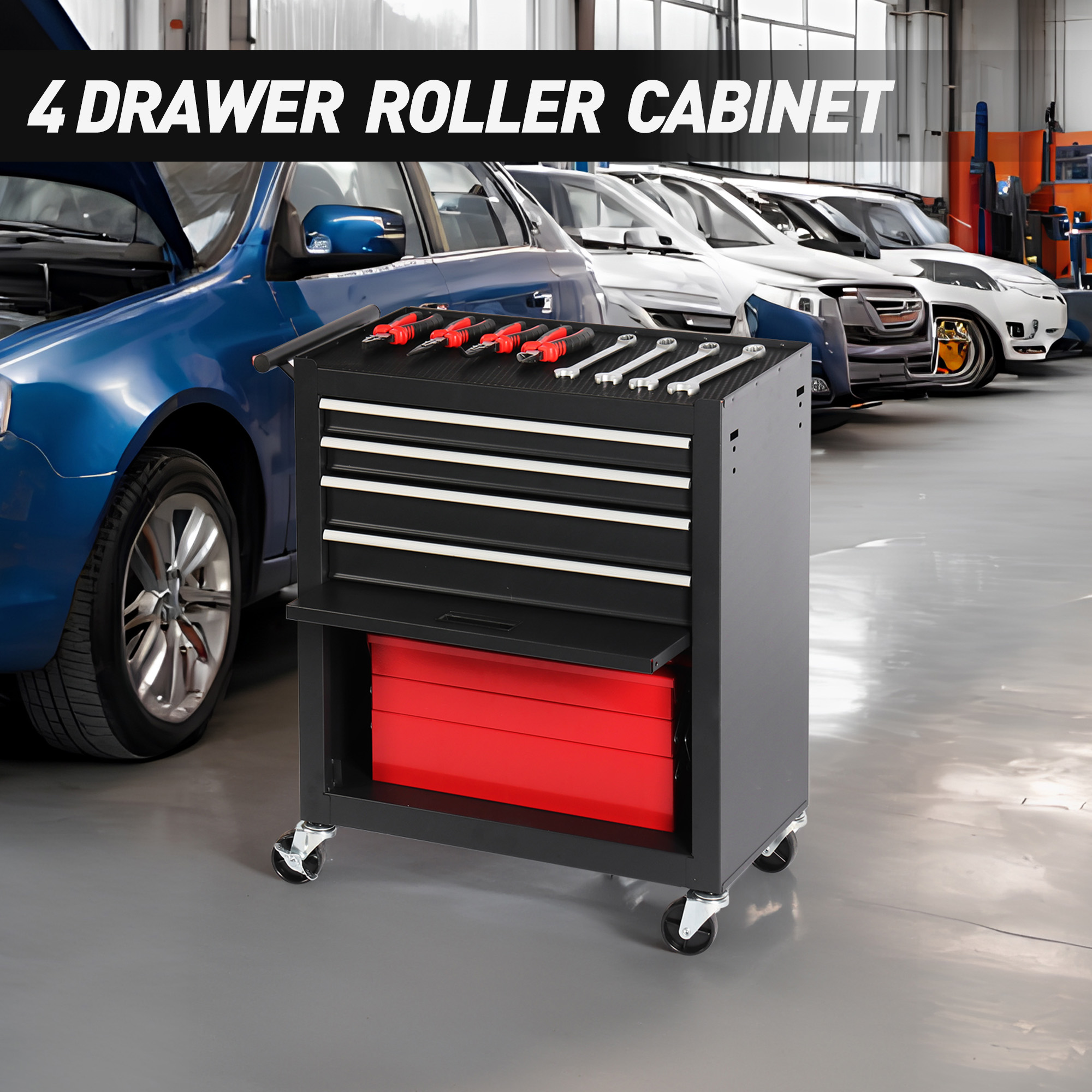 4-Drawer Rolling Toolbox with 4-Wheel Design for Easy Mobility and Storage - Image 4