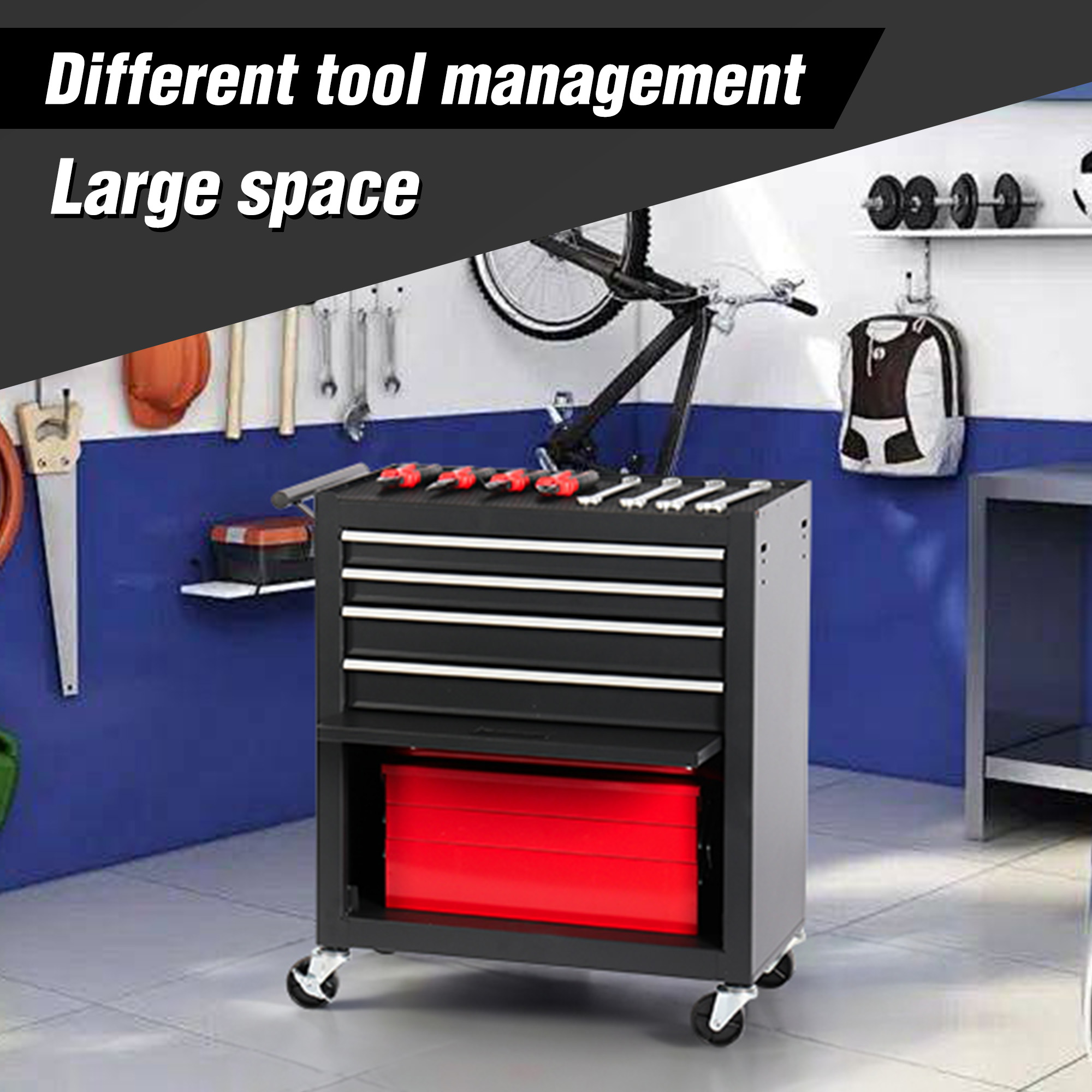 4-Drawer Rolling Toolbox with 4-Wheel Design for Easy Mobility and Storage - Image 7