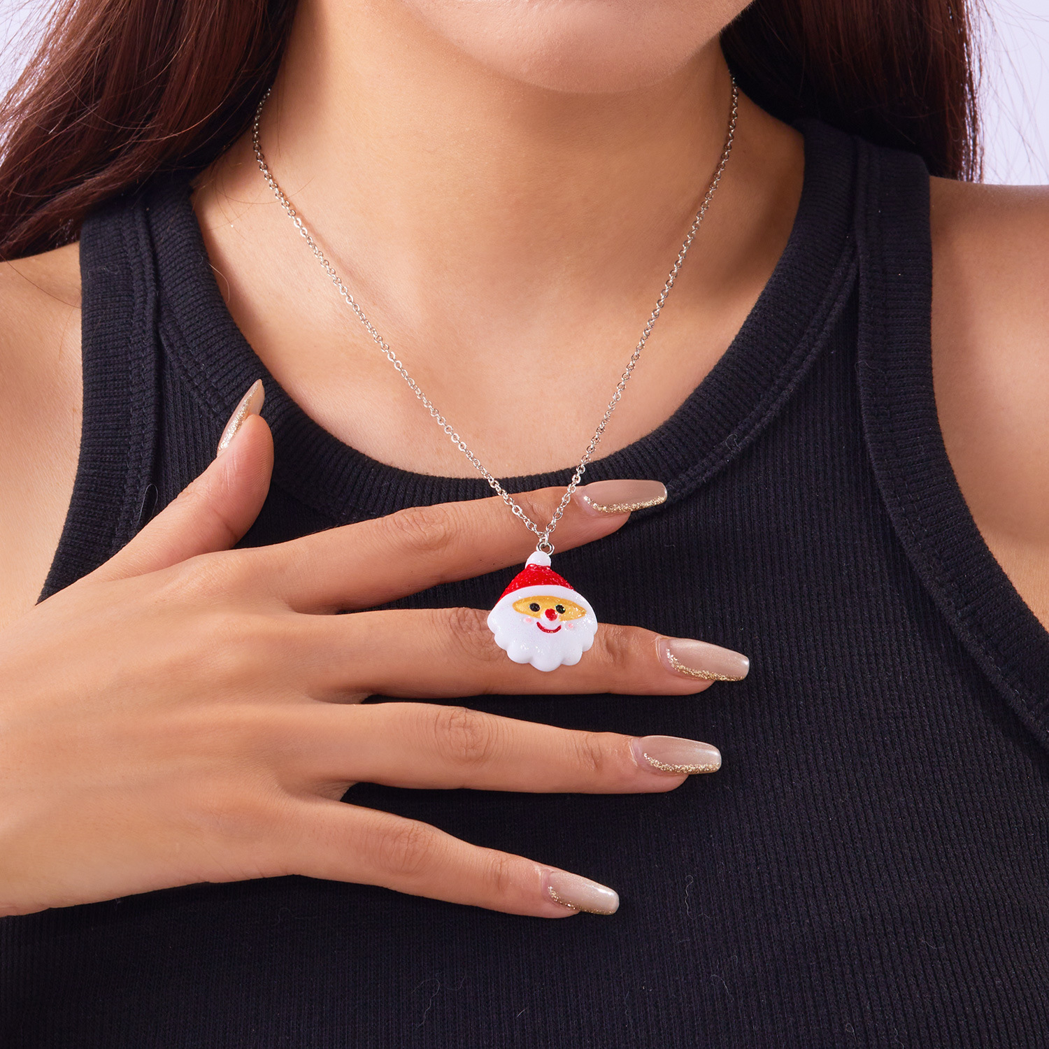 Adorable Cartoon Resin Necklace Featuring Christmas Snowman & Santa Claus Pendant - Clavicle Chain Jewelry for Women - Image 10