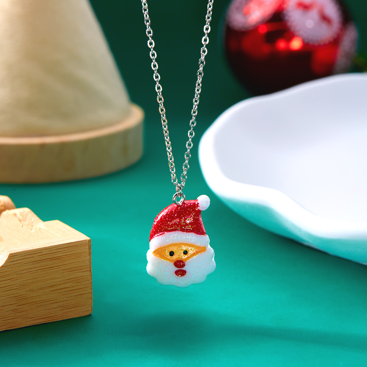 Adorable Cartoon Resin Necklace Featuring Christmas Snowman & Santa Claus Pendant - Clavicle Chain Jewelry for Women - Image 11