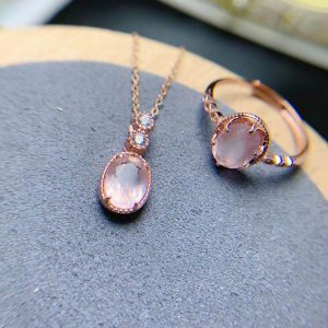 Carved High Definition Color Gemstone Women's Jewelry Ring and Pendant Set