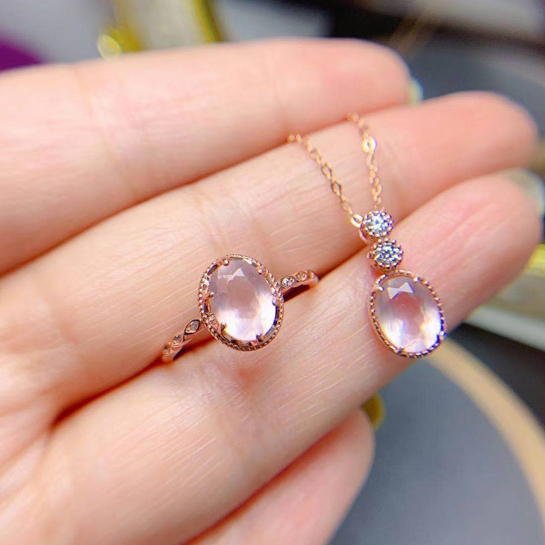 Carved High Definition Color Gemstone Women's Jewelry Ring and Pendant Set - Image 5